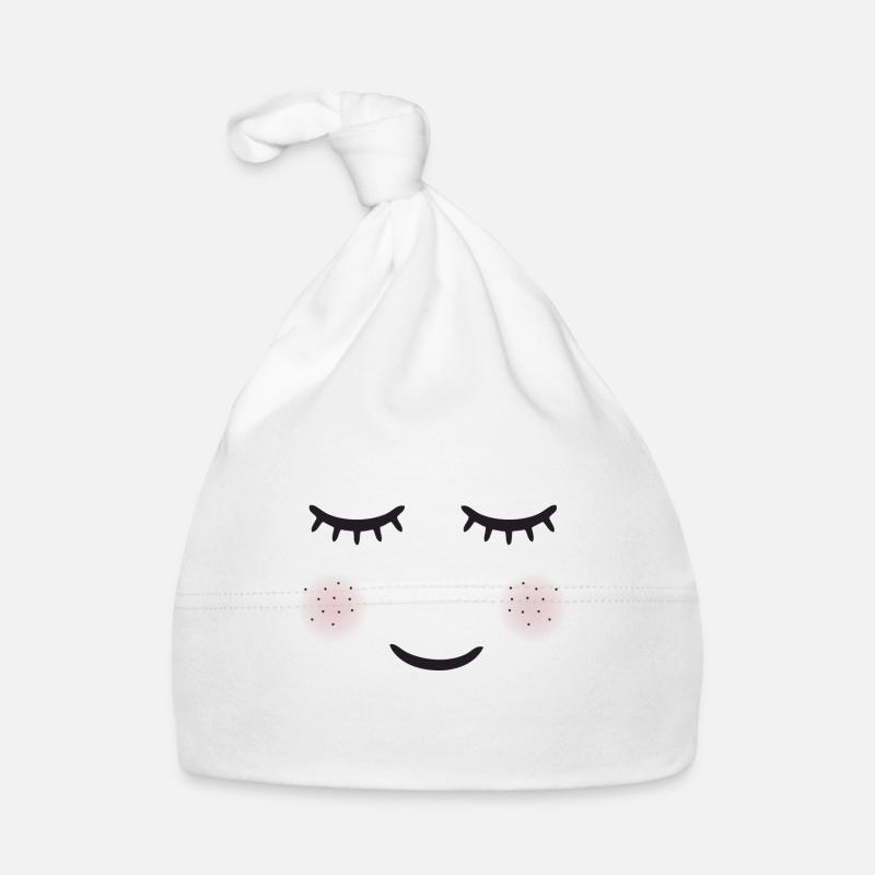 Yeux endormis yeux face - Bonnet bio Bébé - blanc