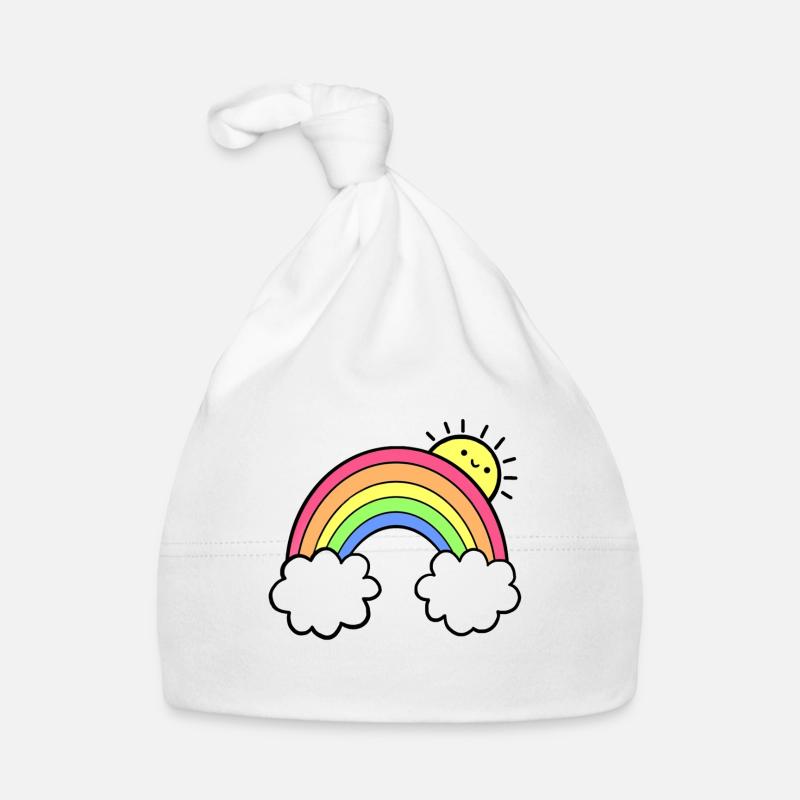 rainbow - Organic Baby Cap - white