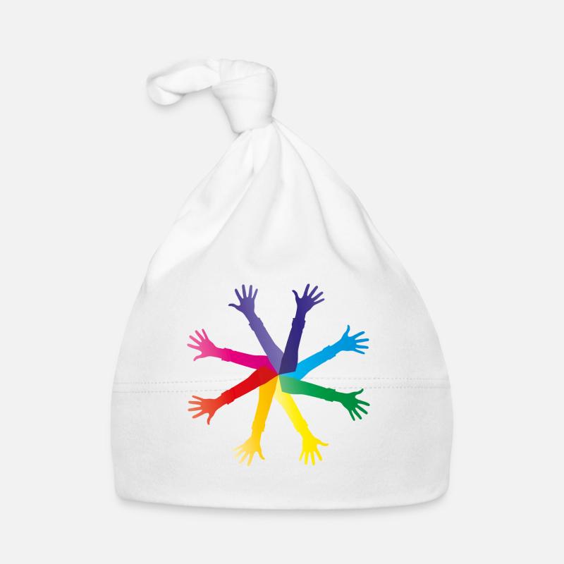 Mains colorées - diversité et intégration - Bonnet bio Bébé - blanc