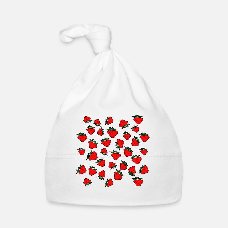 Erdbeeren, Erdbeeren. - Baby Bio-Mütze - Weiß