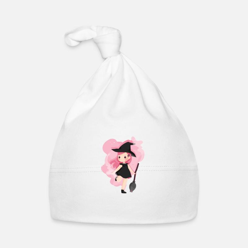 Sorcière de dessin animé mignon avec cadeau Halloween balai Bonnet bio Bébé