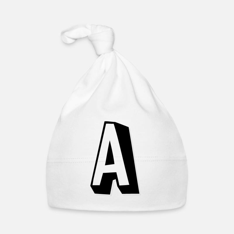 Lettre A - Alphabet A - Bonnet bio Bébé - blanc