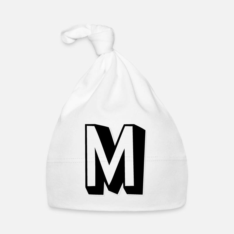 Letter M – Alphabet M - Organic Baby Cap - white