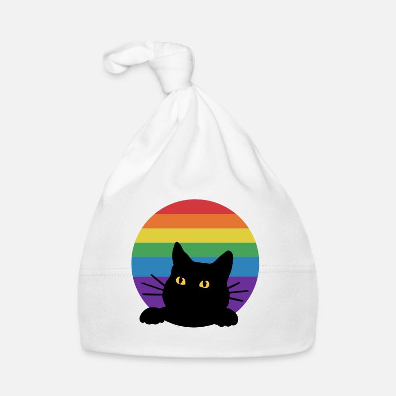 Chat arc-en-ciel - Bonnet bio Bébé - blanc