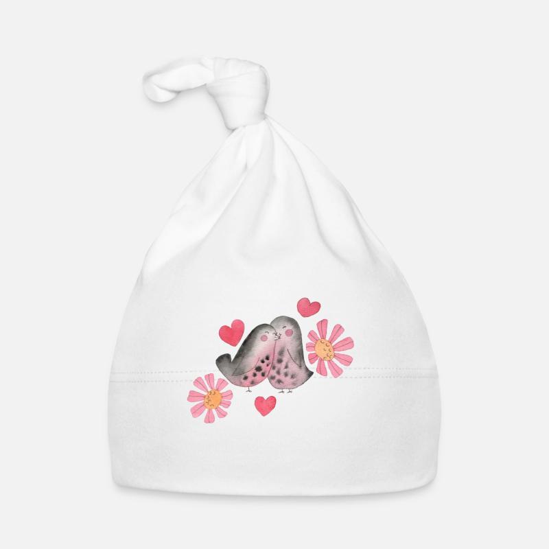 Liebesvogel-Muster - Baby Bio-Mütze - Weiß
