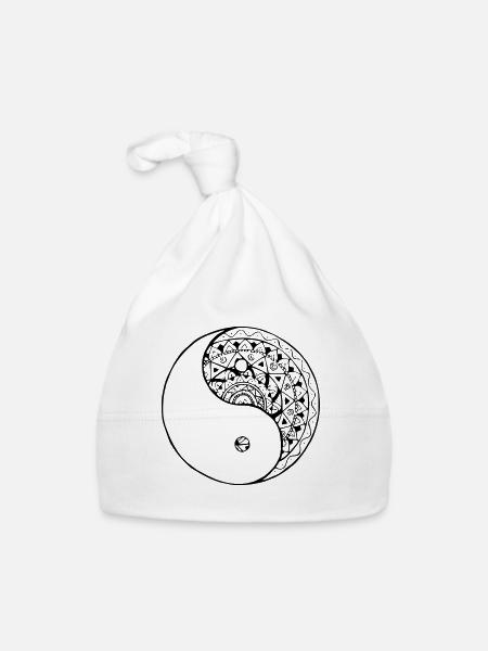 Mandala Yin-Yang - Baby Bio-Mütze - Weiß - Vorne