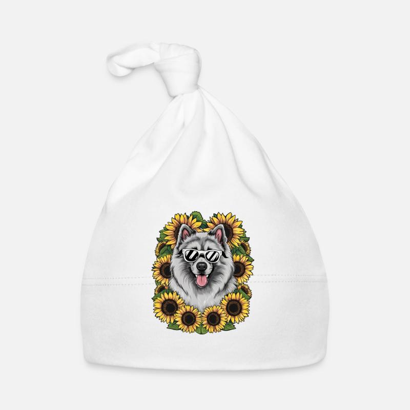 Mignon Wolfspitz aux tournesols. Bonnet bio Bébé