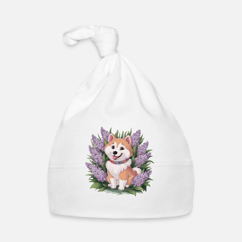 Süßer Samojede Spitz mit wunderschönem Flieder Baby Bio-Mütze