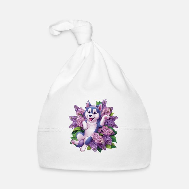 Cute husky with lilac for dog lovers Organic Baby Cap
