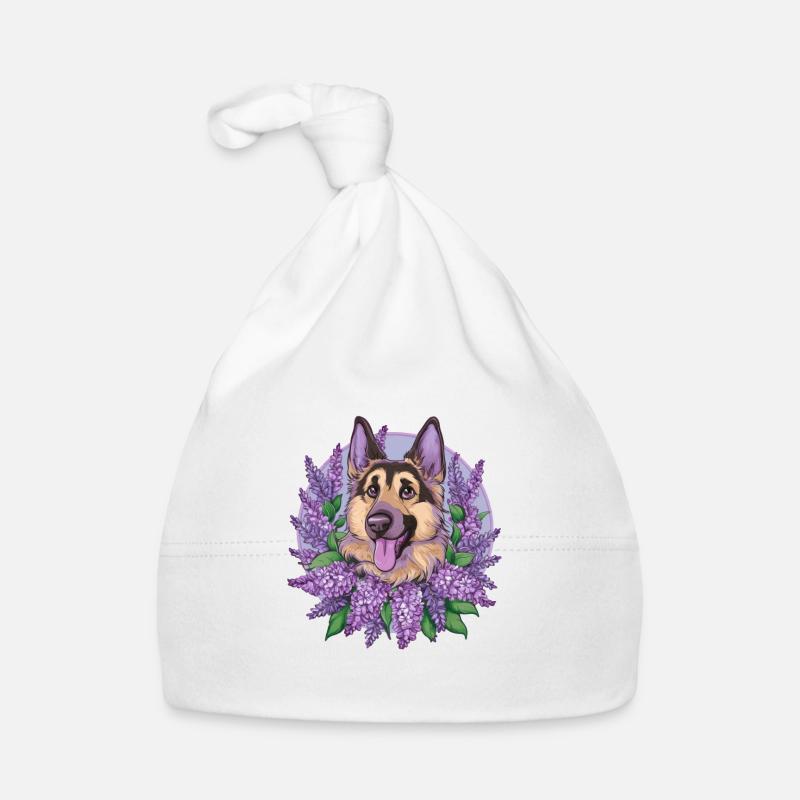 Cute German Shepherd with Lilac Organic Baby Cap