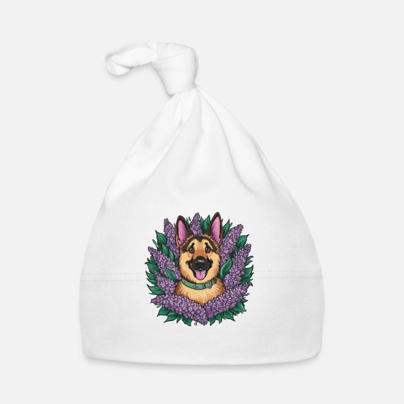 Cute German Shepherd with Lilac Organic Baby Cap