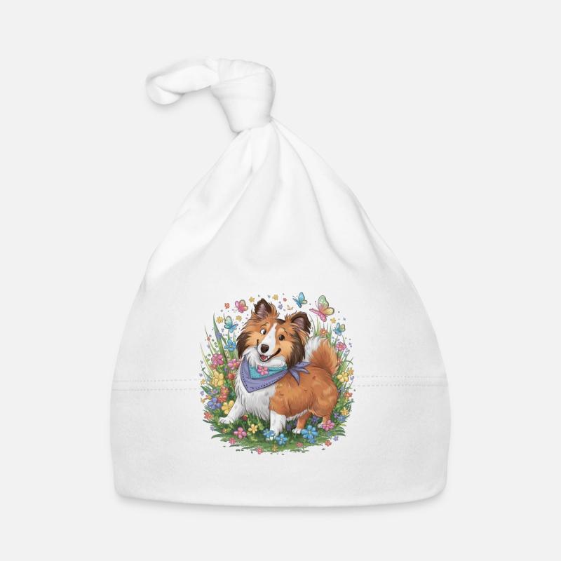 Chien de berger Shetland - Sheltie avec des papillons Bonnet bio Bébé