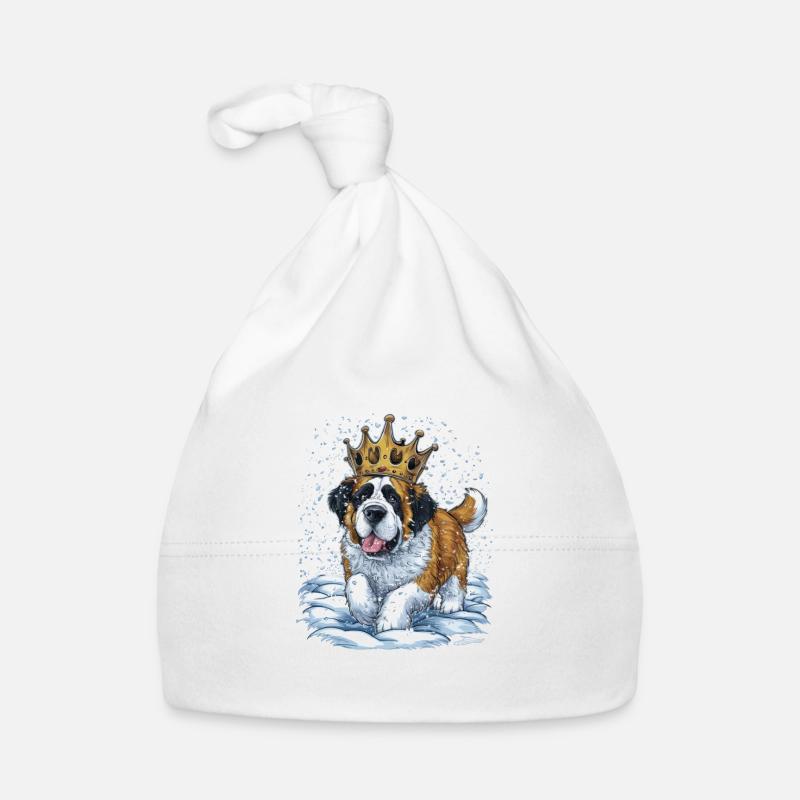 Dessin animé Saint Bernard avec couronne dans la neige Bonnet bio Bébé