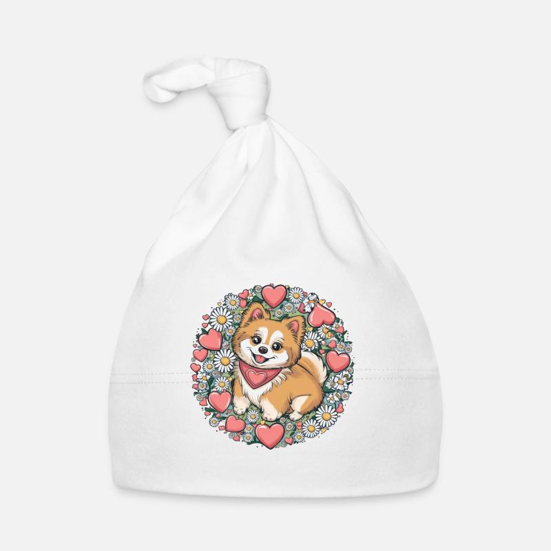 Pomeranian Zwergspitz mit Herzchen Baby Bio-Mütze