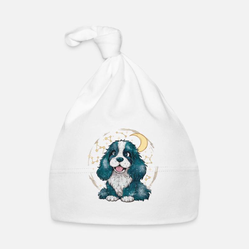 Cocker mignon avec lune et étoiles Bonnet bio Bébé