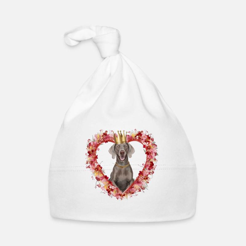 Hübscher Weimaraner Hund mit Krone und Blümchen Baby Bio-Mütze