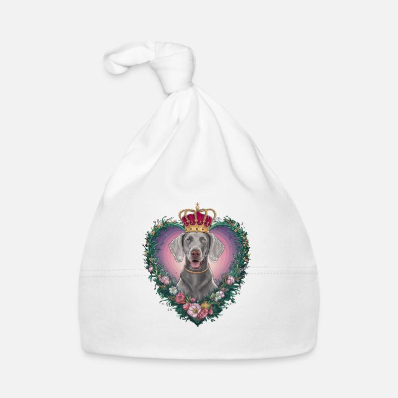 Hübscher Weimaraner Hund mit Krone und Blümchen Baby Bio-Mütze