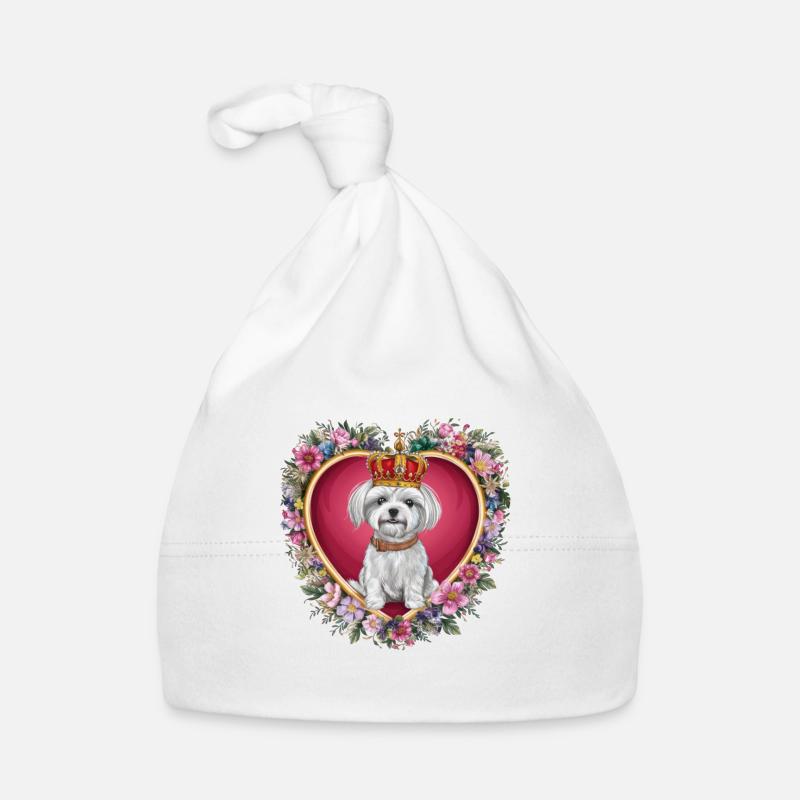 Chien maltais mignon avec des fleurs et une couronne Bonnet bio Bébé