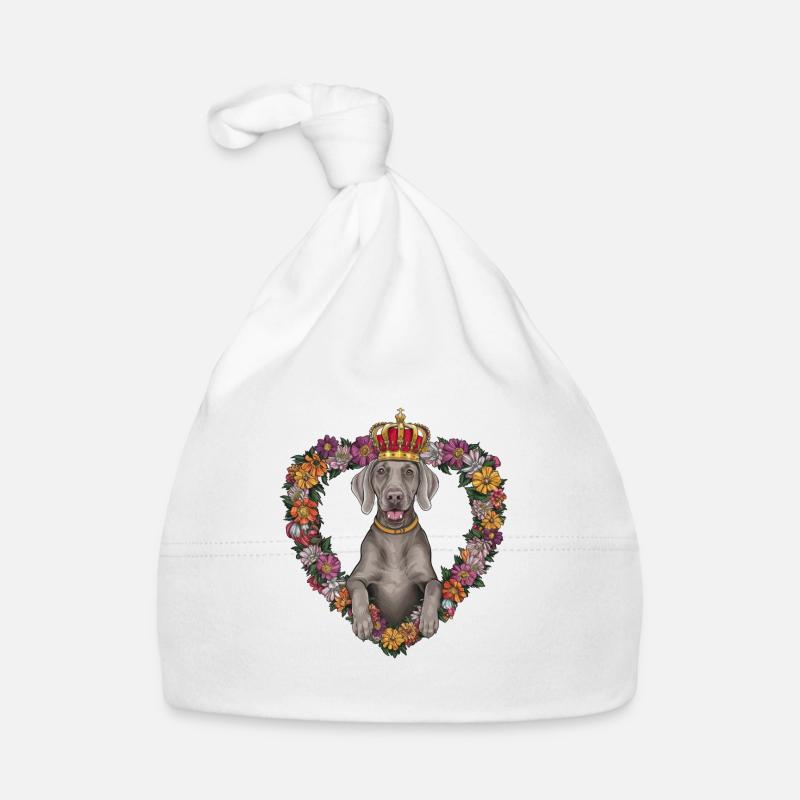 Hübscher Weimaraner Hund mit Krone und Blümchen Baby Bio-Mütze