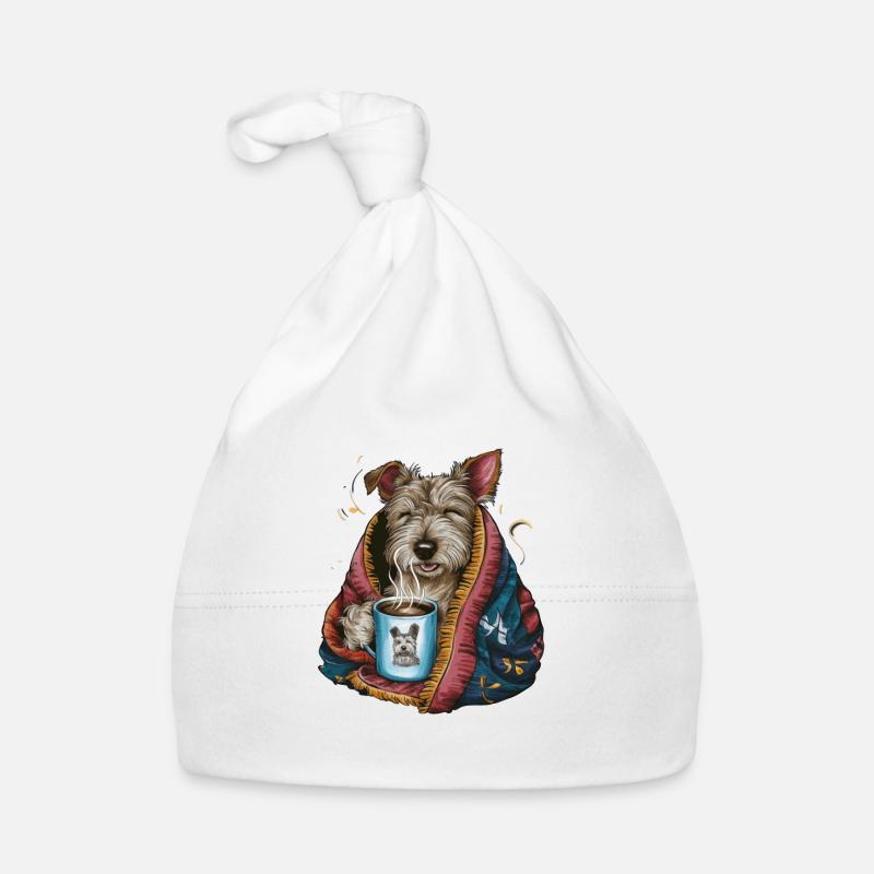 Dandie Dinmont Terrier with Blanket and Coffee Mug Organic Baby Cap