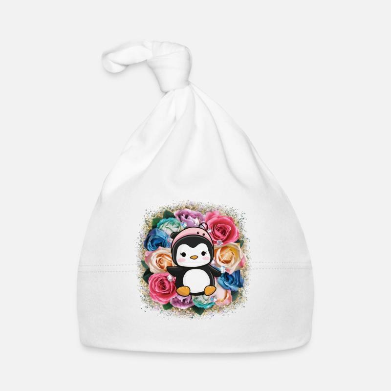 Dessin animé Kawaii Pingouin avec Couronne Bonnet bio Bébé