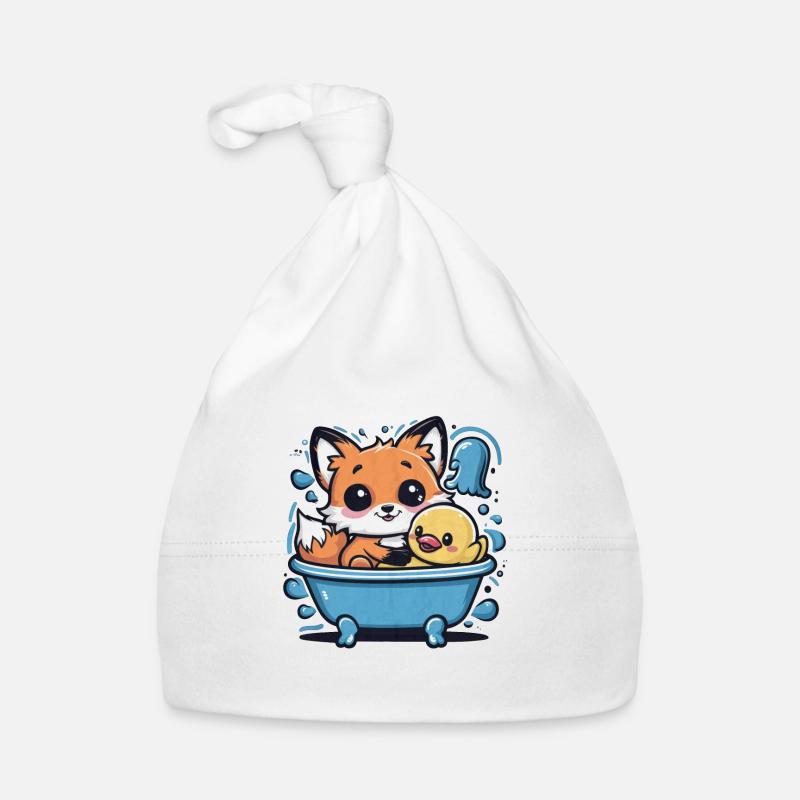 Kawaii fox in cartoon style with rubber duck Organic Baby Cap