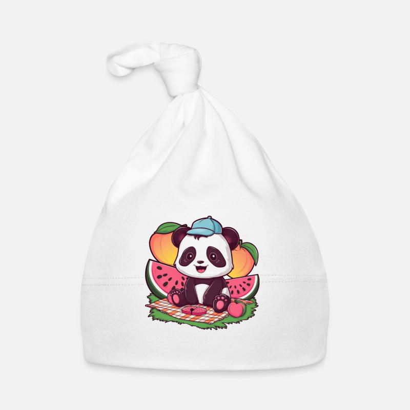 Kawaii Panda mit Pfirsichen und Wassermelonen Baby Bio-Mütze
