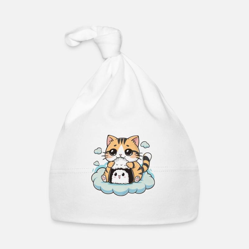 Chat Kawaii mignon avec onigiri Bonnet bio Bébé