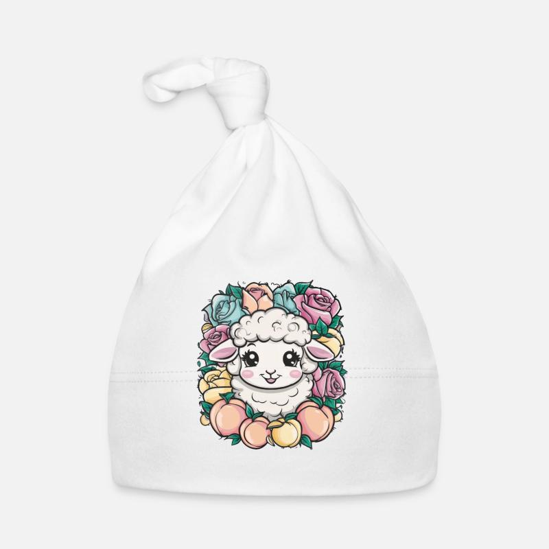 Kawaii sheep with peaches and roses Organic Baby Cap