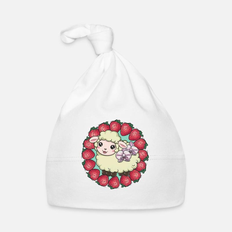 Cute Kawaii Sheep with Strawberries & Orchids Organic Baby Cap