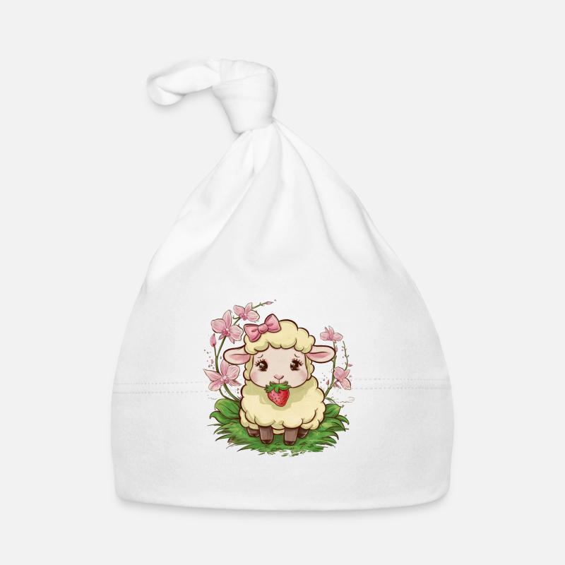 Cute Kawaii Sheep with Strawberries & Orchids Organic Baby Cap