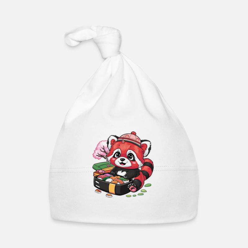 Red Kawaii Panda with Lunch Box Organic Baby Cap