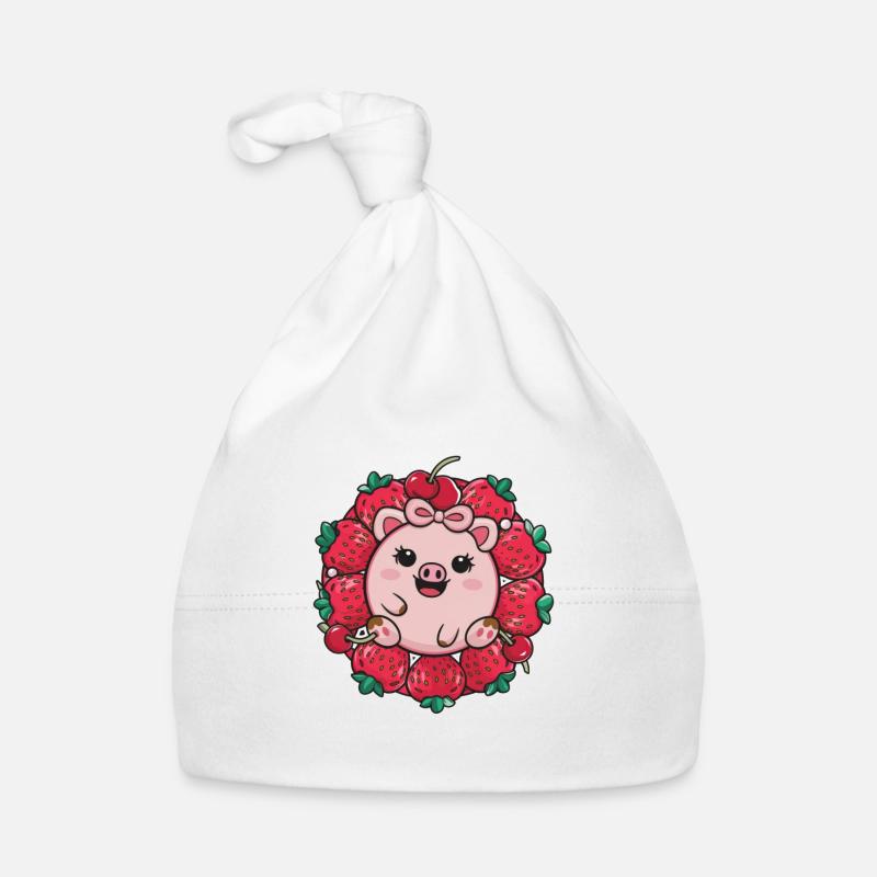 Schnuffiges Schwein mit Erdbeeren und Kirschen Baby Bio-Mütze