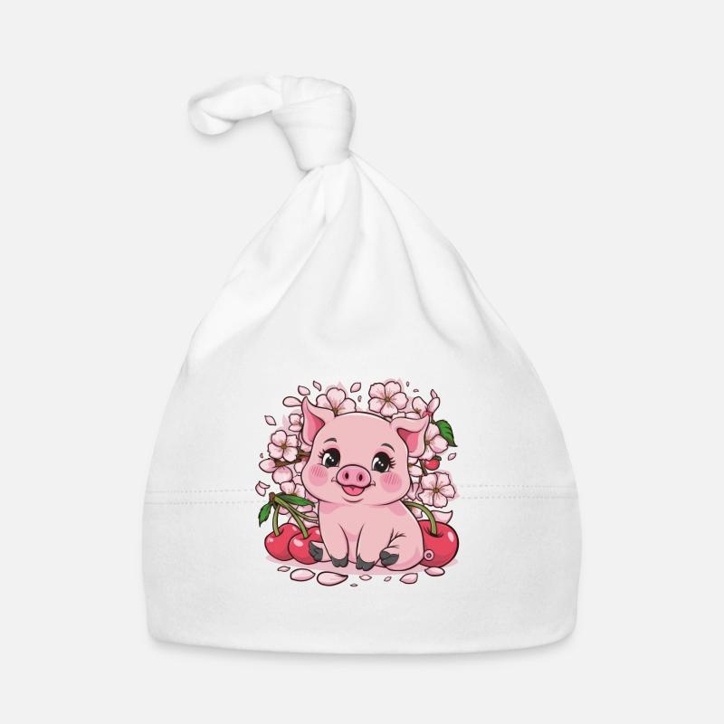 Süßes Kawai Schwein mit Sakura Kirschblüten Baby Bio-Mütze