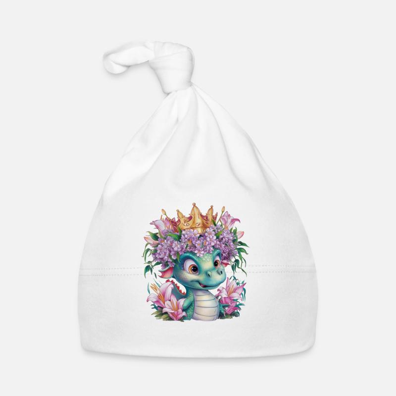 Dragon avec couronne et fleurs colorées Bonnet bio Bébé