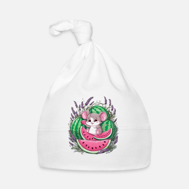 Cute Kawaii Mouse with Melon and Lavender Organic Baby Cap