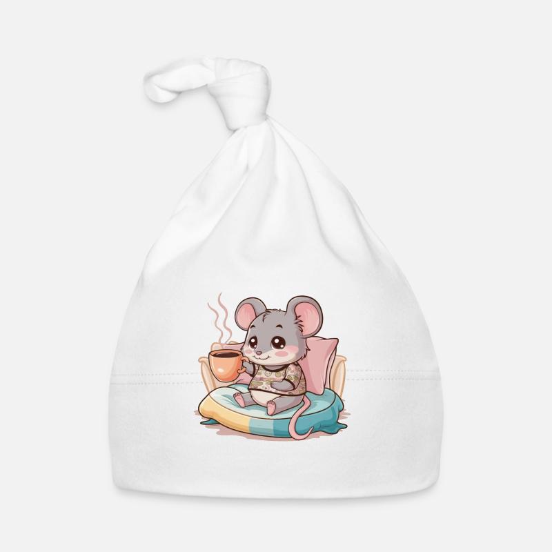 Kawaii mouse with simple coffee cup Organic Baby Cap