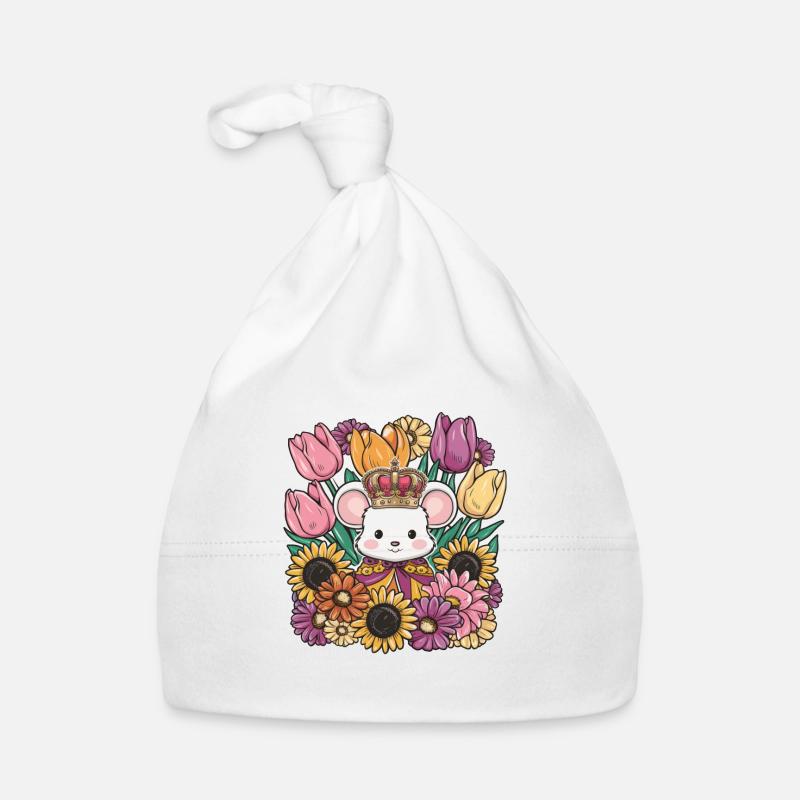 Mouse with crown and magnificent flowers Organic Baby Cap