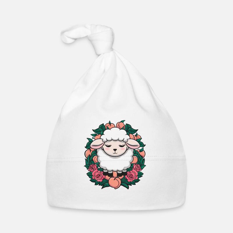 Kawaii sheep with peaches and roses Organic Baby Cap