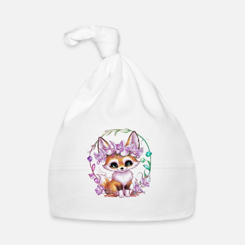 Fennec Desert Fox with Crown and Orchids Organic Baby Cap