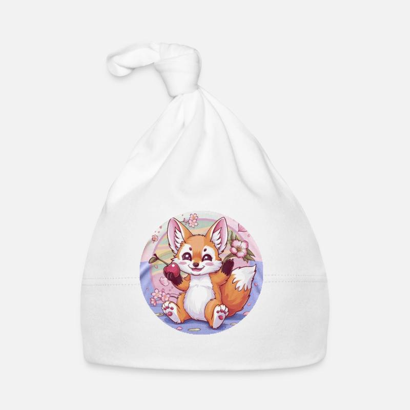 Kawaii Fox with Cherries and Sakura Cherry Blossoms Organic Baby Cap