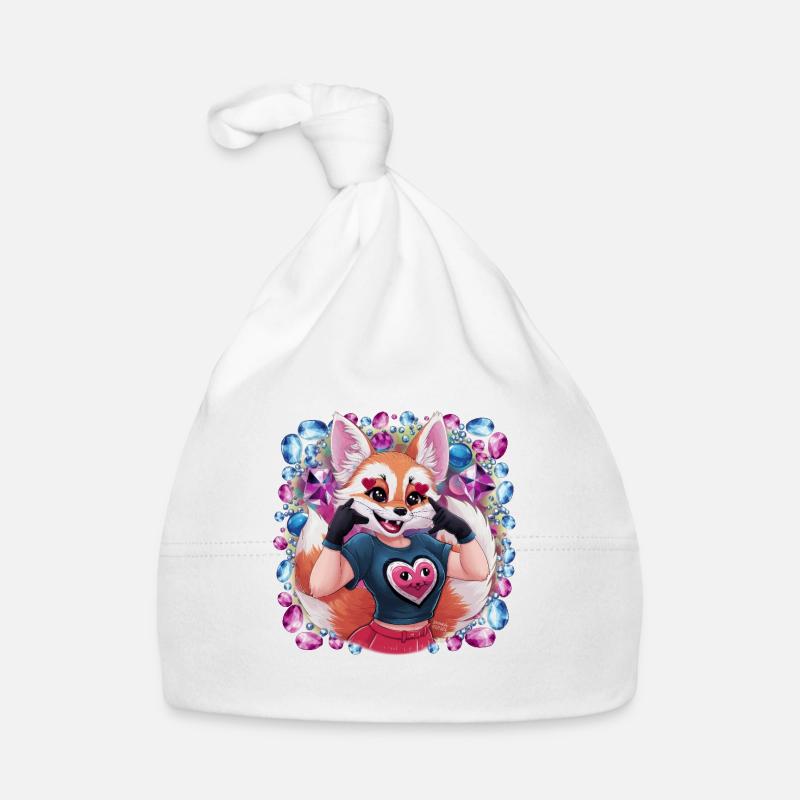 Kawaii Fennec Desert Fox with Colorful Hearts Organic Baby Cap