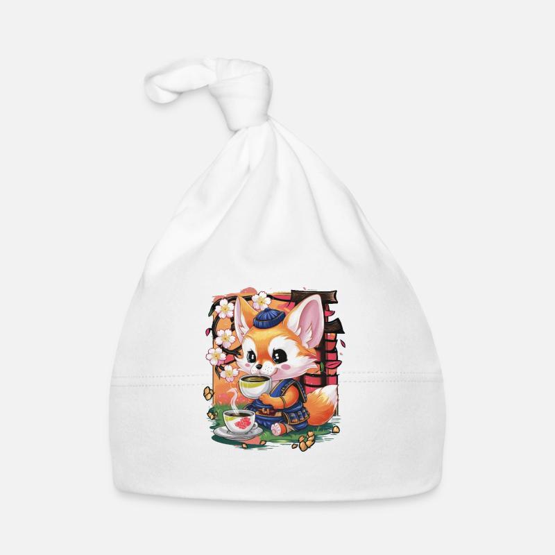 Cartoon Kawaii Fennec Desert Fox with Green Tea Organic Baby Cap