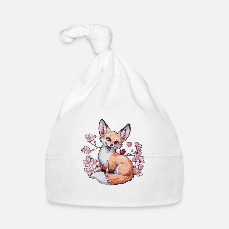 Kawaii Fuchs mit Kirschen und Sakura Kirschblüten Baby Bio-Mütze