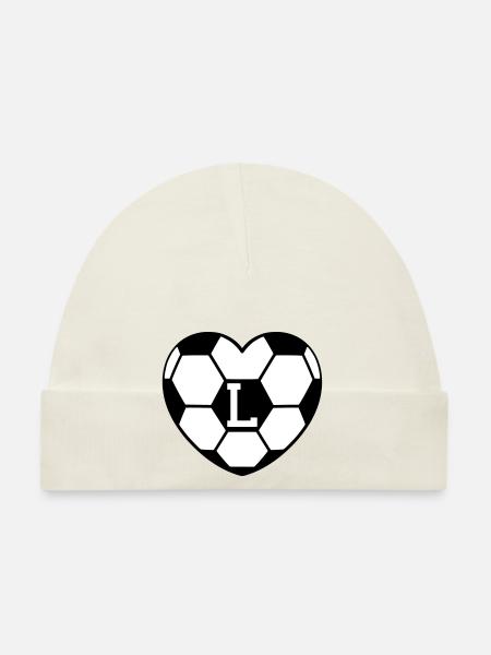Fußball Herz Fussballherz Buchstabe L Fussball - Baby Bio-Mütze - Weiß - Vorne