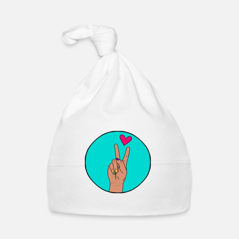 Peace Hand with Heart colored Baby Bio-Mütze