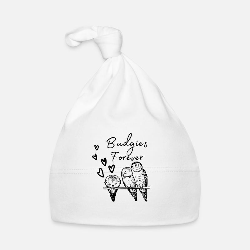 Budgies Forever Perruches pour Toujours Noir - Bonnet bio Bébé - blanc