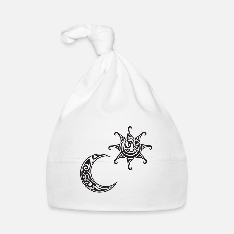 Le soleil et la lune tatouage design - Bonnet bio Bébé - blanc
