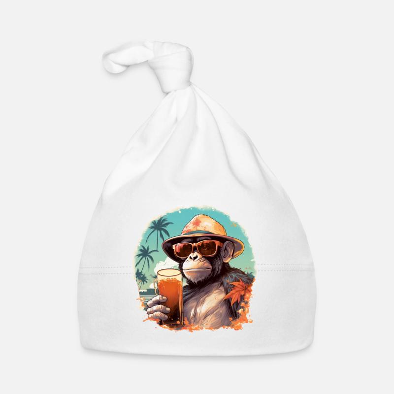 Singe cool avec boisson Drôle d’animaux chimpanzé Bonnet bio Bébé
