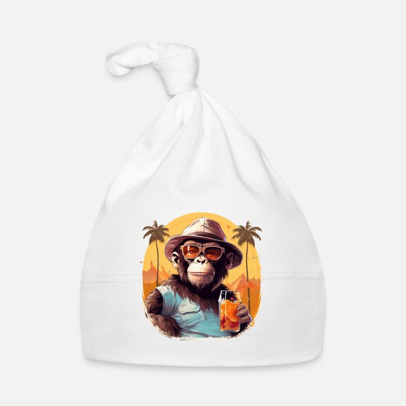 Singe cool avec boisson Drôle d’animaux chimpanzé Bonnet bio Bébé